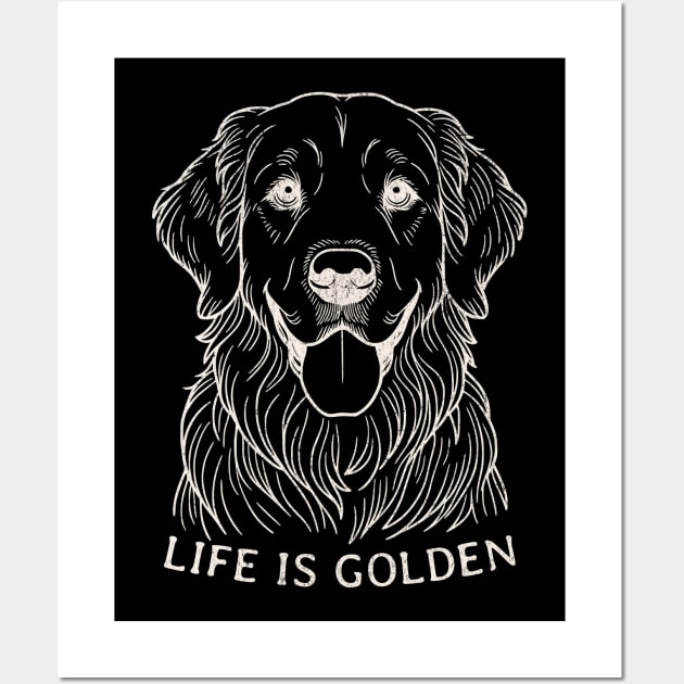 Vintage Golden Retriever Tee -  Life is Golden Design for Dog Fans with distressed texture Wall Art by Tintedturtles